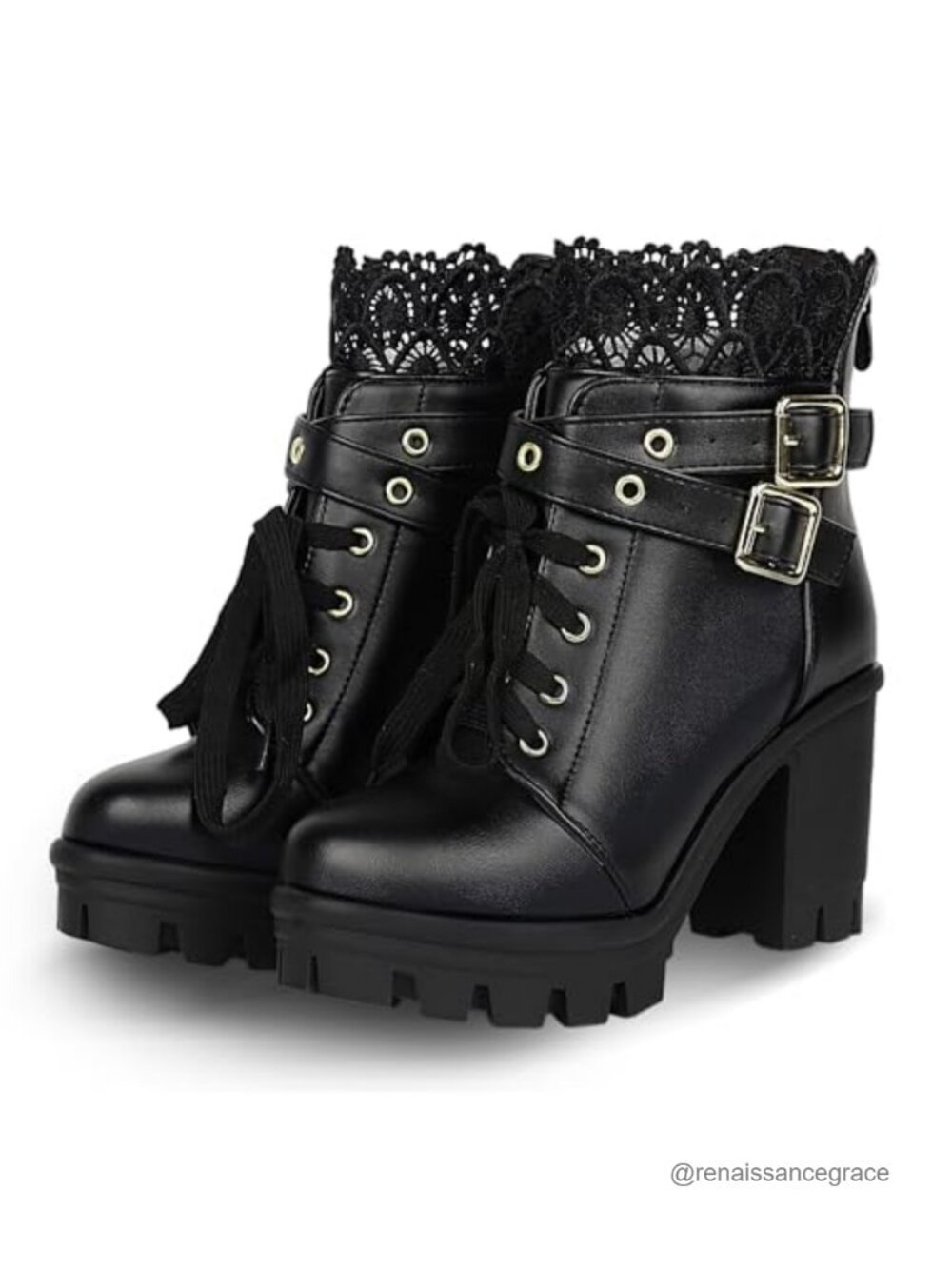 Women's Lace Up Chunky Platform Ankle Boots Gothic Punk Buckle Zip Block Heel